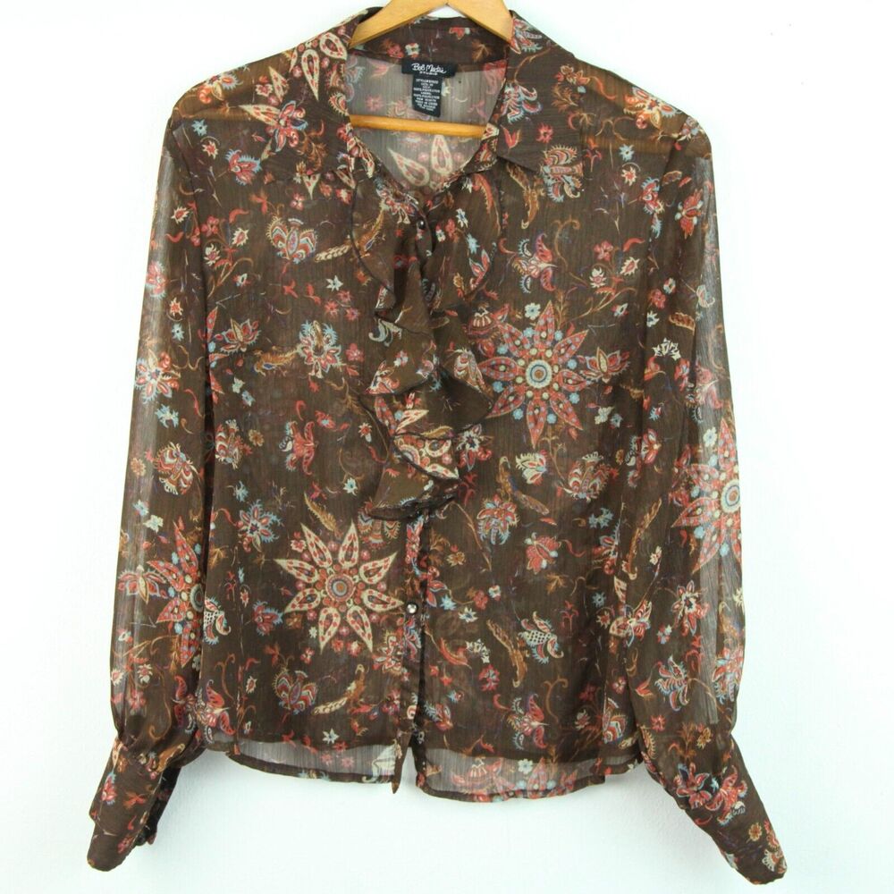 Vintage Y2K Fairy Top Size 10 Ruffle Western Boho Sheer Feminine Floral Prairie